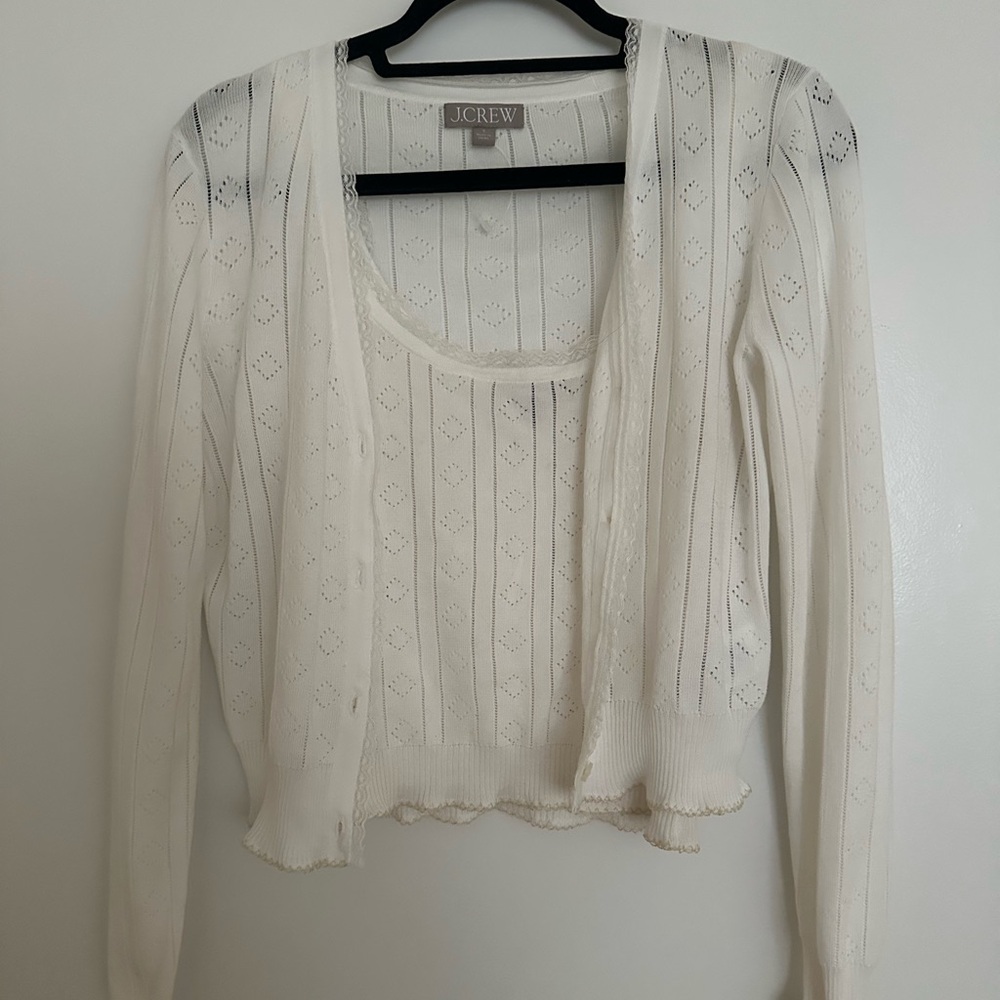 J.Crew White pointelle Knit Cardigan and Tank Set